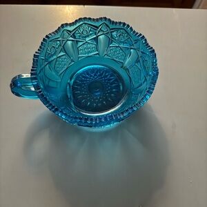 Blue Pressed Glass Creamer Pitcher - Decorative Kitchen Serving Piece